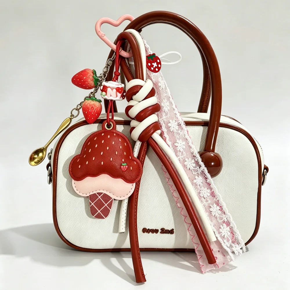 Creative Strawberry Fruit Ice Cream Pendant Charm for Bags, Keychain, Backpack, Purse – Cute Handmade Accessory