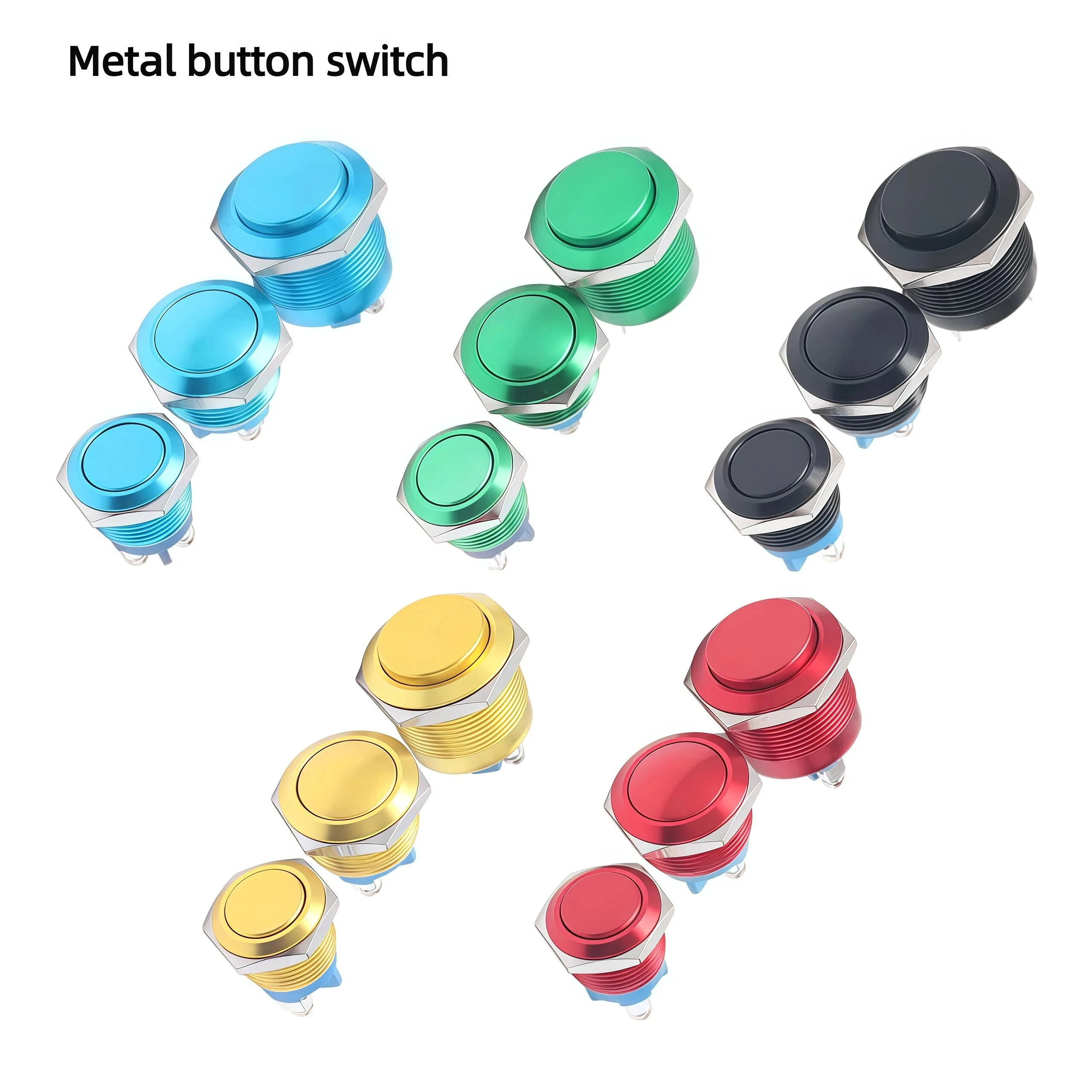 16/19/22 مللي متر مفتاح زر معدني مؤكسد بالكامل الذاتي إعادة تعيين المسمار محطة لحظة التبديل ، مفتوحة عادة ، أحمر/أصفر/أخضر/أزرق