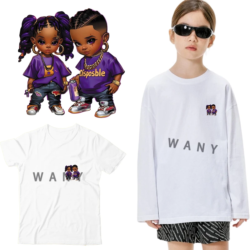 A hip-hop duo Iron on Patches for Clothes Transfer DTF Transfers Ready to Press Patch Shirts Heat transfer stickers Iron Patch
