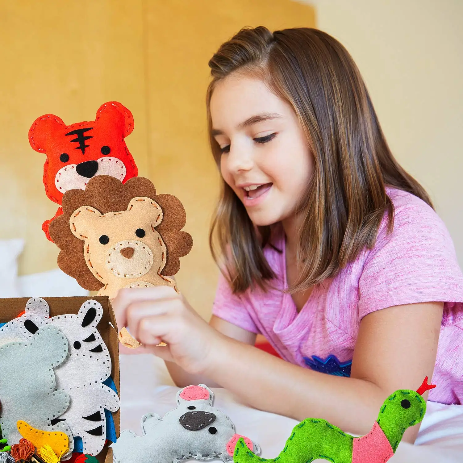 

M15kjungle Animal Felt Sewing Kit For Kids Wild Animals Sewing Pack For Beginner Boy Girls Fun DIY Sewing Craft Gift
