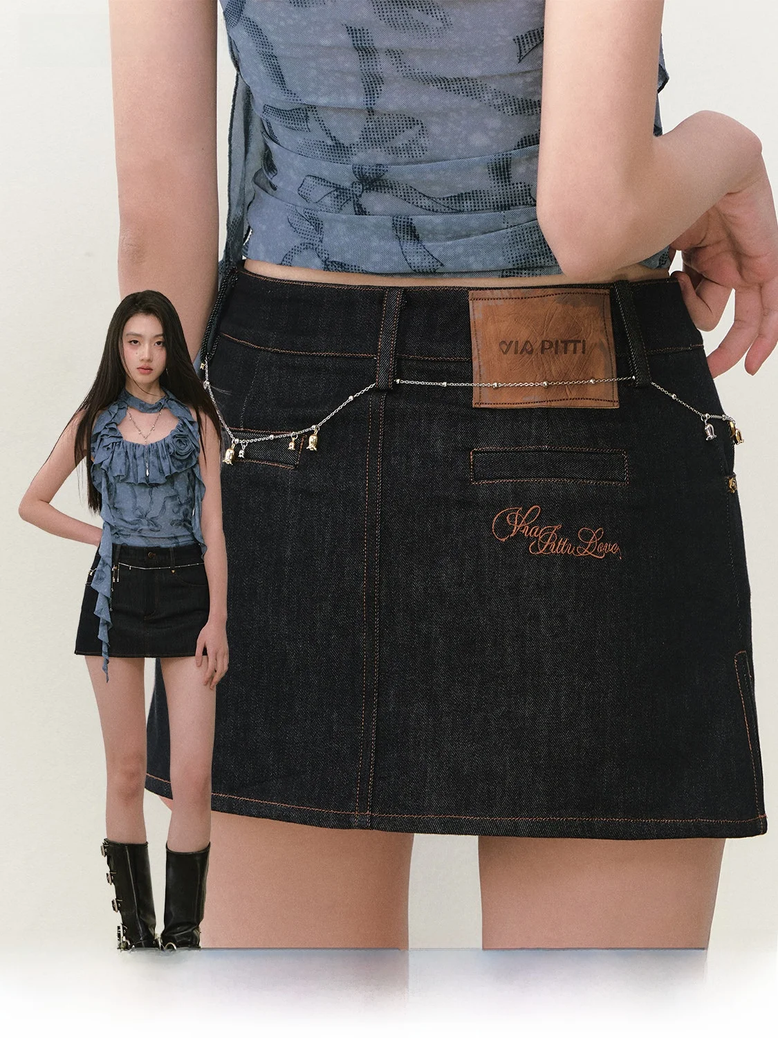 Saia Jeans  Bordada Simples Feminina Verão 2025 Slim A-Line via Pitti Estilo Casual para o Dia a Dia com Caimento Padrão