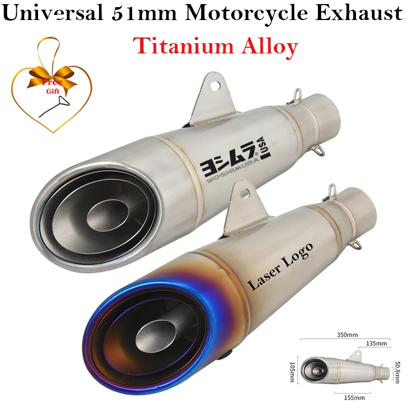 

Titanium Alloy Universal 51MM Motorcycle Exhaust Pipe Escape Modify Muffler Moto DB Killer For Z900 Ninja250 RC390 DL250 R1 R6