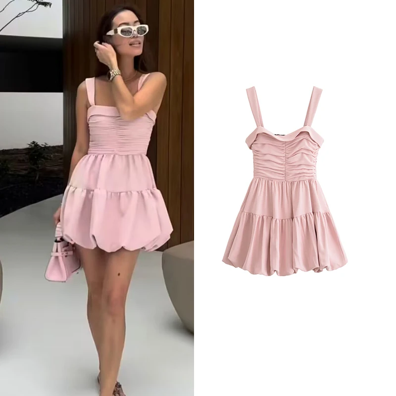 TRAF New Dresses Summer Women's 2024 New Fashion Chic Folds Elegant Holiday Dress Women's Street Youth Party Mini Dress