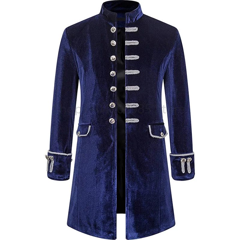 

Steampunk Coat Men Fashion Party Medieval Vintage Velvet Uniforms Stand Collar Men's Gothic Jacket Single-breasted Solid Trench