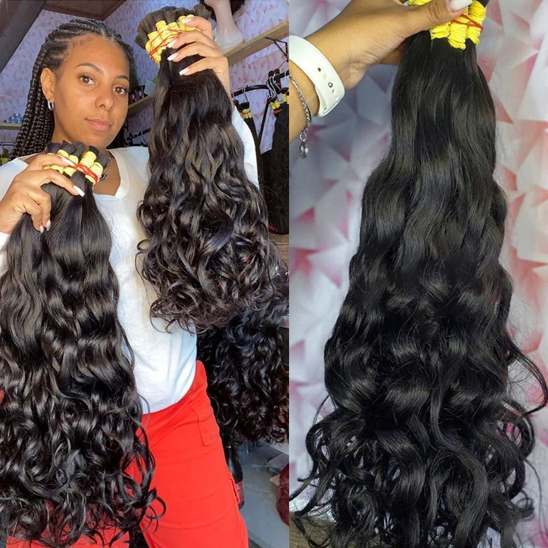 Cabello humano suelto en ondas, sin weft, para trenzar, brasileño natural negro 5