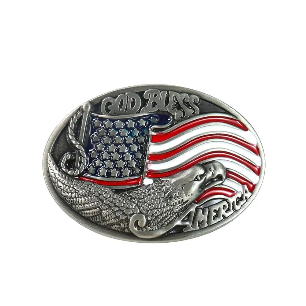 سبائك الزنك المينا العلم الأمريكي الفضة النسر الرجال قطرة النفط حزام مشبك الله يبارك رجل الجينز اكسسوارات صالح ل حزام عريض 4 سنتيمتر