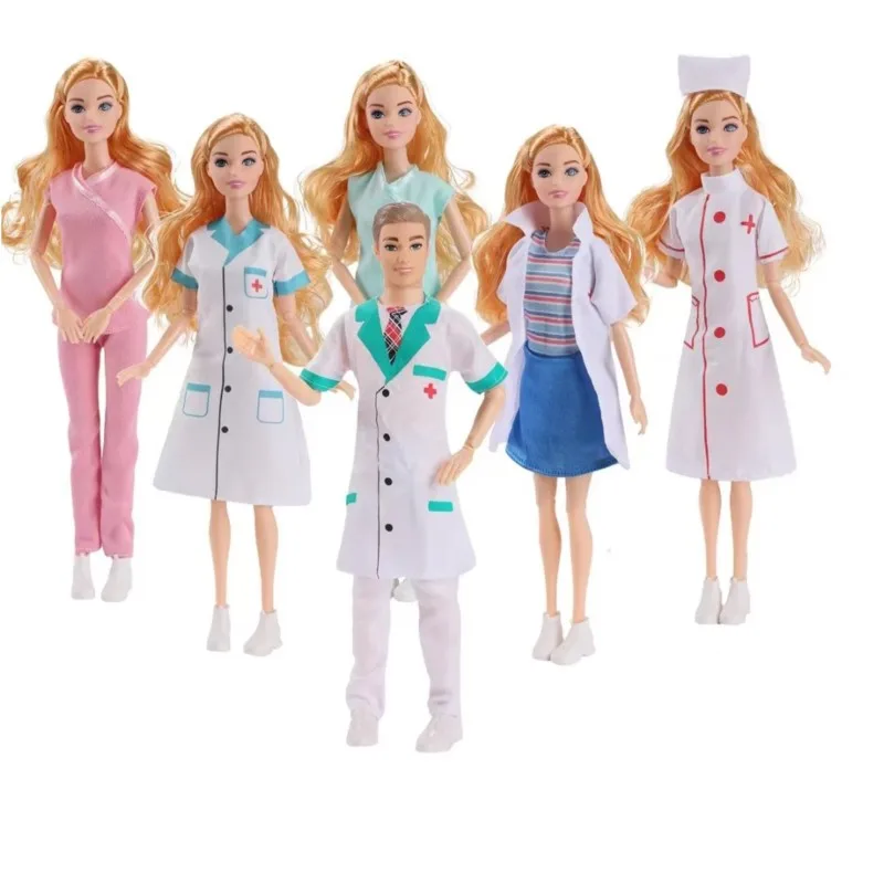 New 30cm Doll Dress Up Clothes Women's Long-Sleeved White Coat High-end Doctor's Uniforms And Nurse's Uniforms For 1/6 Babi Doll