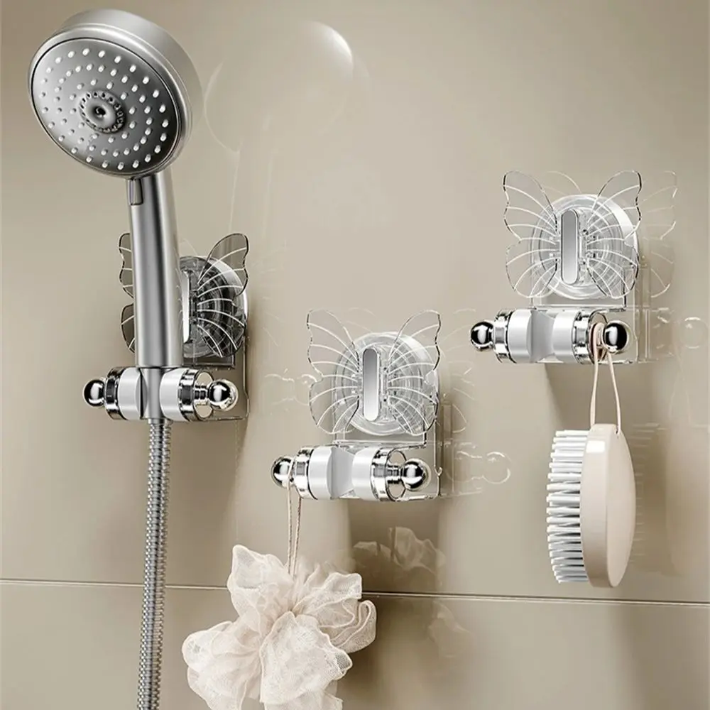 

Butterfly Suction Cup Shower Holder Household Cleaning Tool Hook Adjustable Angle Fixing Bracket Wall Hanging Bathroom Accessory