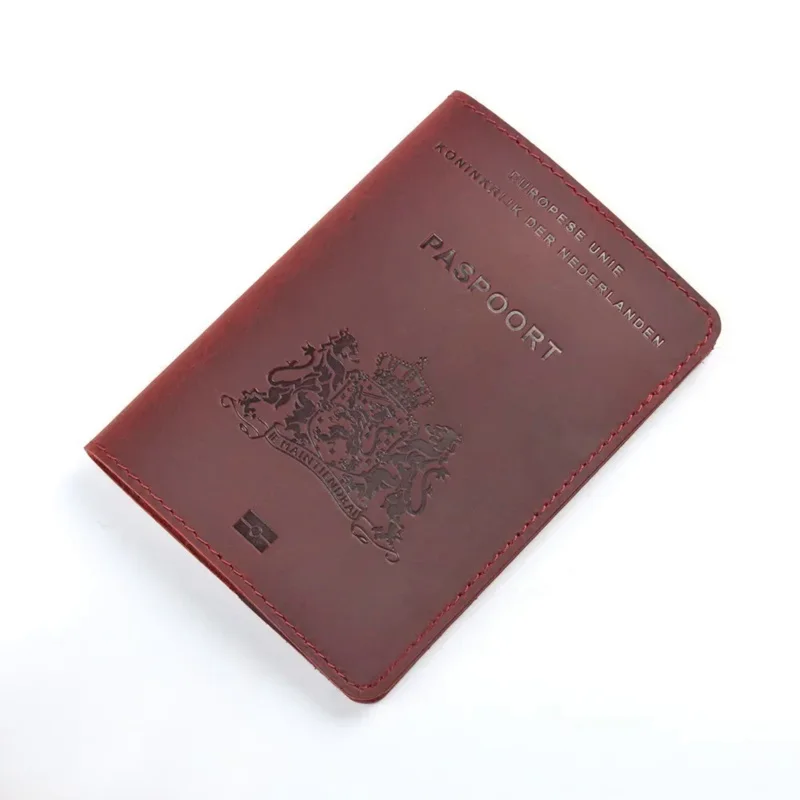 AIGUONIU Genuine Leather Passport Cover for Netherlands Dutch Credit Card Holder Holland Passport Case Travel Wallet