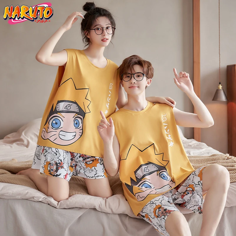 Anime Naruto Couple\'s Pajamas Set for Summer Men and Women Sleeveless T-shirt Cute Undershirt Comforts Shorts Nightwear Costume