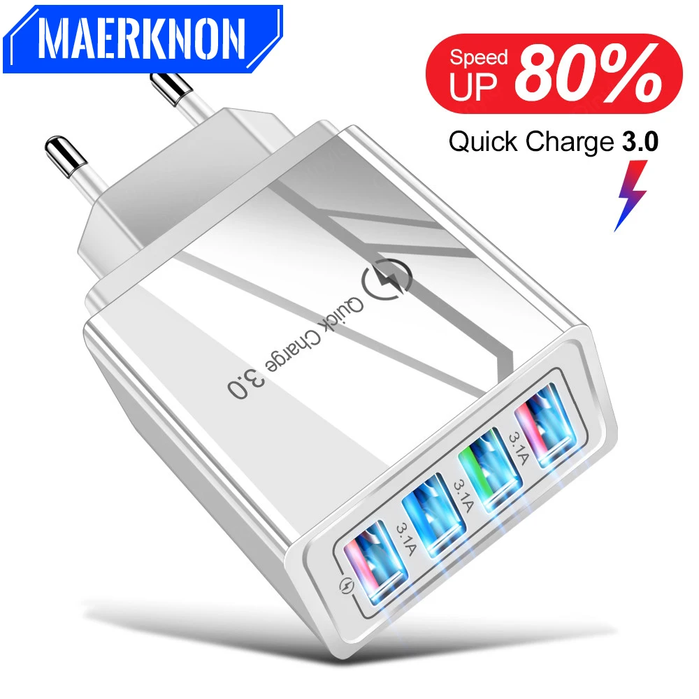 USB Charger Quick Charge 3.0 3.1A Fast Charging Power Adapter Charger For Samsung iPhone 11 7 X  XR 4 Ports Mobile Phone Charger