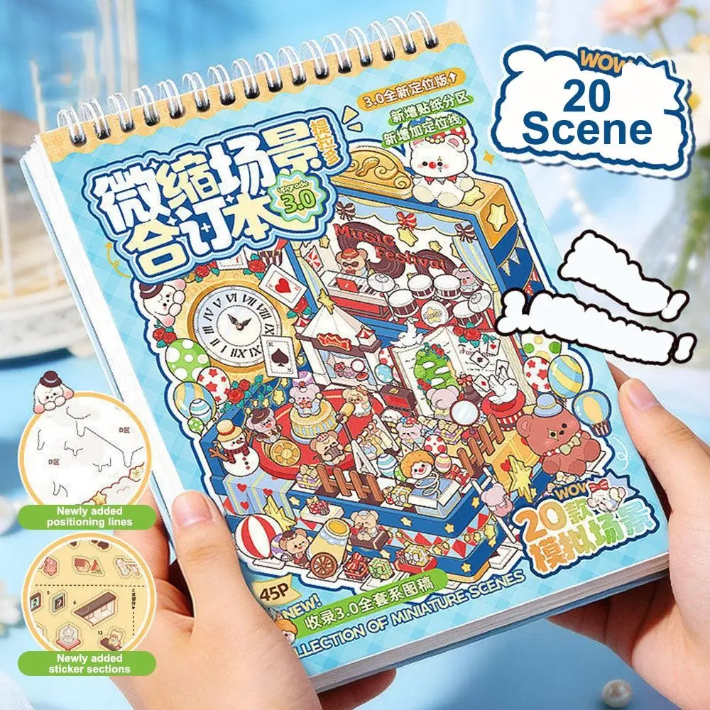 

3D Hut Landscape Stickers Collection Book Cozy House Waterproof Miniature Scene Collection Book Cartoon Bedroom Journal Stickers