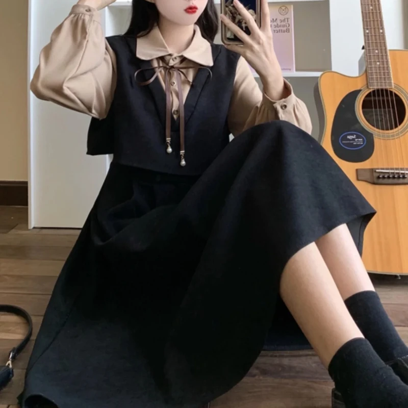 

Academy Sle Velvet Long Sleeve Dress Ensemble 2025 A-Line Skirt High Waist Women's Fashion Spring Summer New asdd2