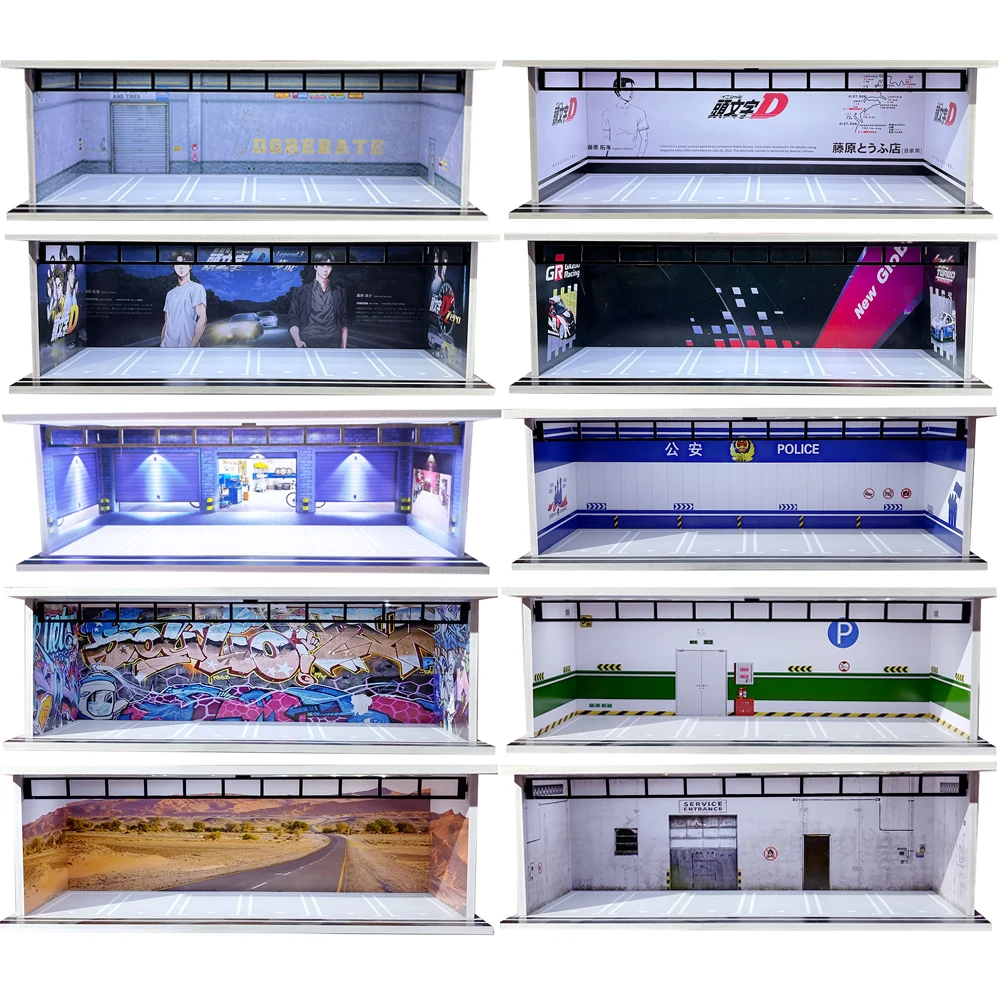 

1/64 Car Garage scene Dioramas Model Scene USB LED Light Version Simulation Car Parking Lots Model Scene Decoration Collect Box