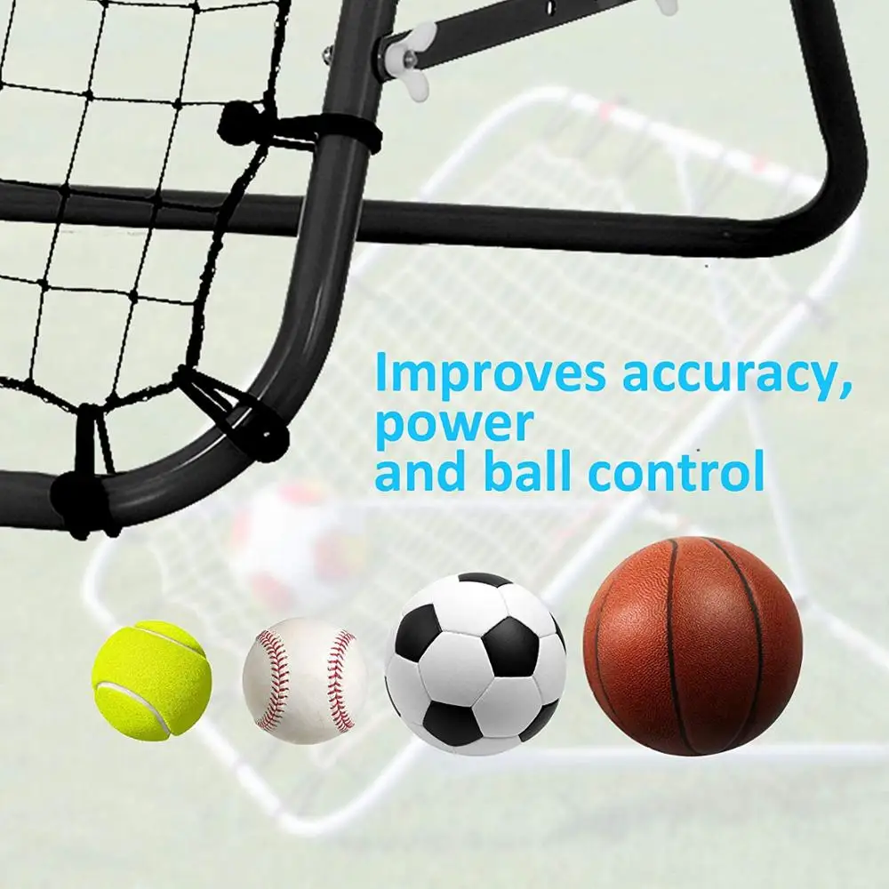 Black Adjustable Rebounder Net Soccer Kickback Target Goal Multi-Sports Training Aid for Kids Adults Football Practice Equipment