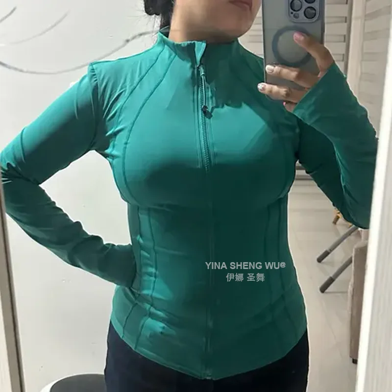 Women's Full Zip Yoga Top With Thumbholes Fitness Running Jacket Stretch Fit Long Sleeve Round Neck Top Sportswear Lapel Jacket