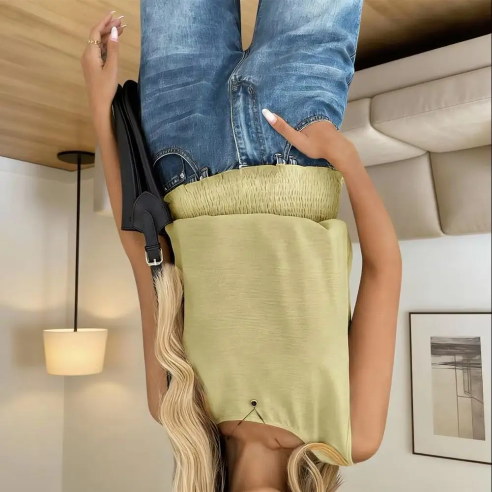 

Women Vest O-Neck Sleeveless Pleated Hem Soft Stretchy Tops Loose Fit Pure Color Pullover Tops Party Vacation Casual Wear