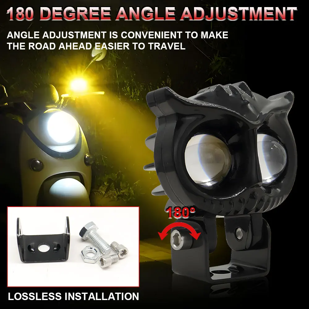 

led moto owl Spotlights fog lights for suv 4X4 ATV UTVs Car 2.5 inch Motorcycle Headlight Led Work Lamp White Yellow Dual Color