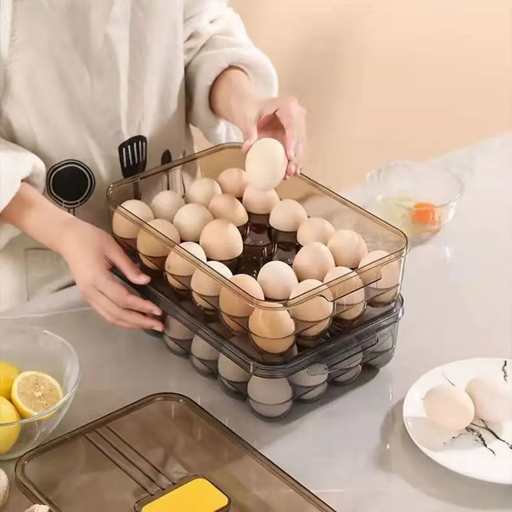 

Plastic 24 Grids Egg Storage Box Portable Large Capacity Stackable Egg Holder Dust-proof Space Saving Egg Tray for Kitchen