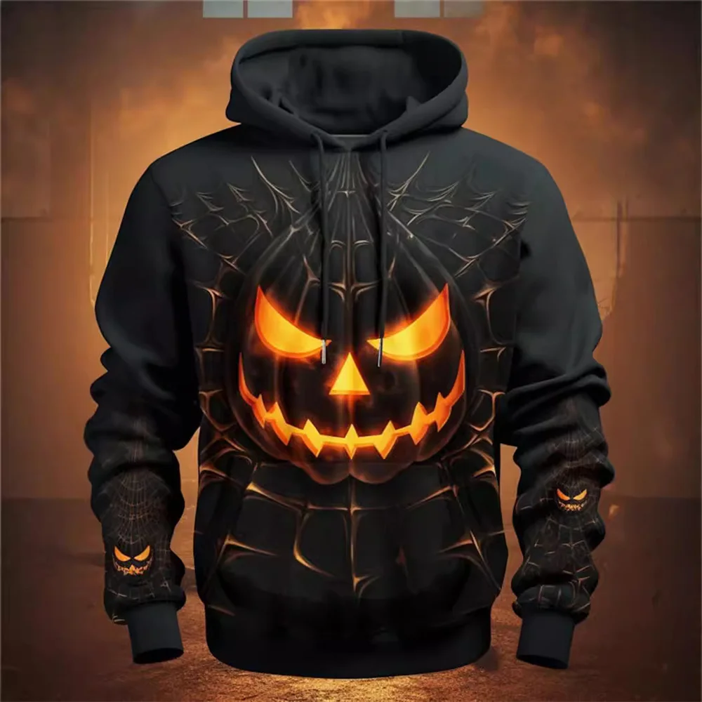 3D All-Over-Print Men's Halloween Pumpkin Hoodie Costume,New Pull-Over Sweatshirt for Men Women as Gift for Halloween Holidays