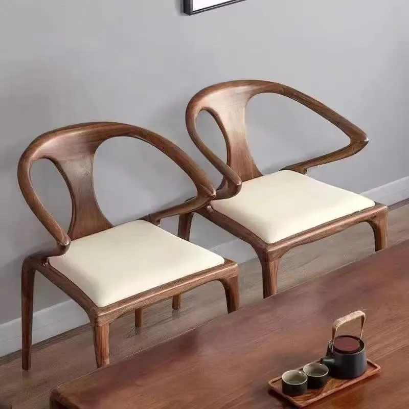 Nordic Modern Solid Wood Dining Chair Leather Seat Armchair for Dining Room Cafe Living Room Furniture