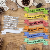 Thinking of You Wishes Word Banner Metal Cutting Dies Tree Trunk Fence Frame Dies  for DIY Scrapbooking Christmas Paper Card