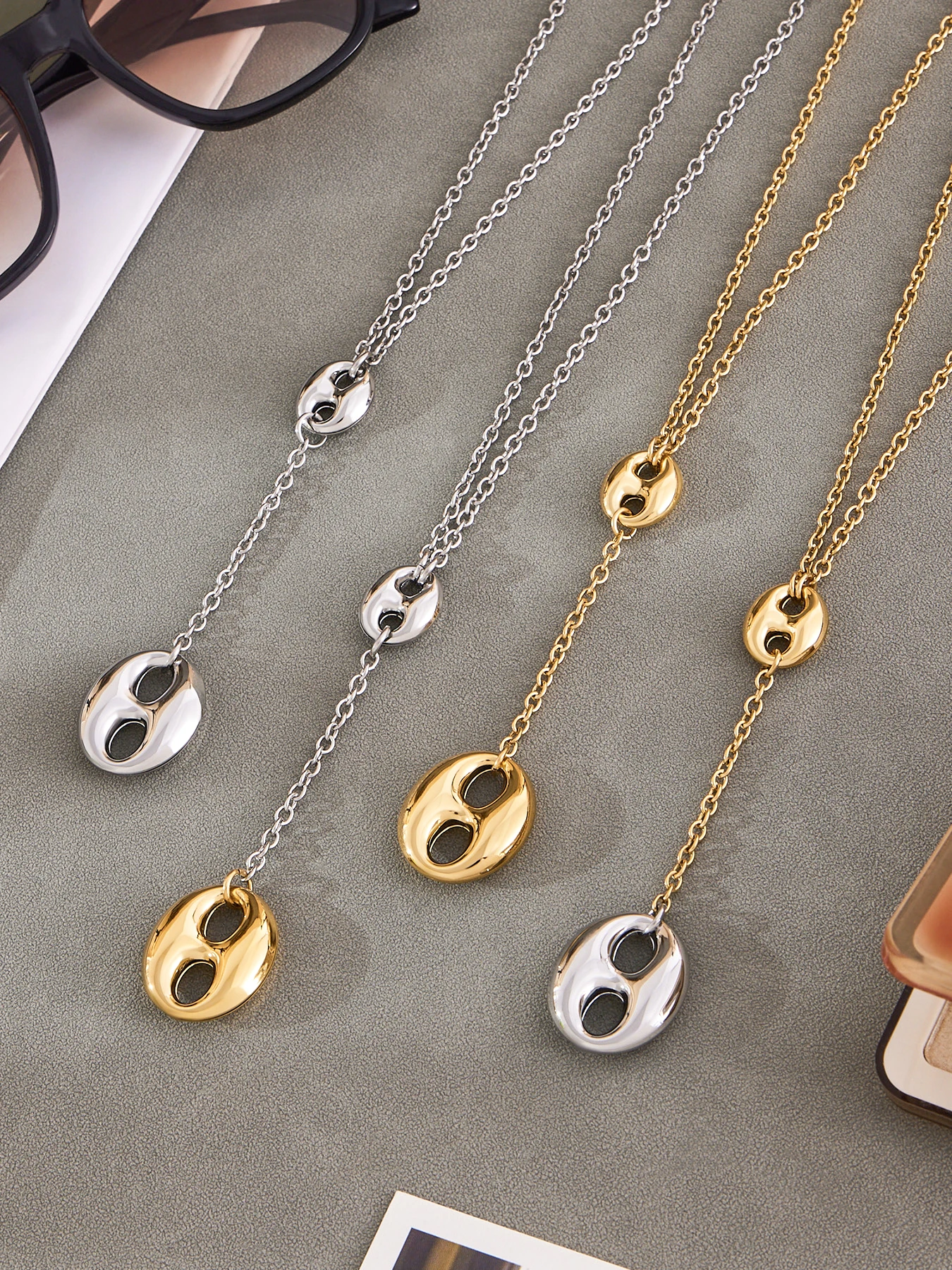 العصرية 4 نماذج Y قلادة للنساء 18 كيلو مطلية بالذهب الوهق قلادة الفولاذ المقاوم للصدأ سلسلة قلادة القلائد لذيذ مجوهرات هدية #3