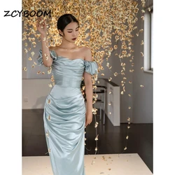 Customized Elegant Satin Off The Shoulder Formal Dress Strapless A-Line 2024 Evening Dresses Sleeveless Party Dresses Prom Dress