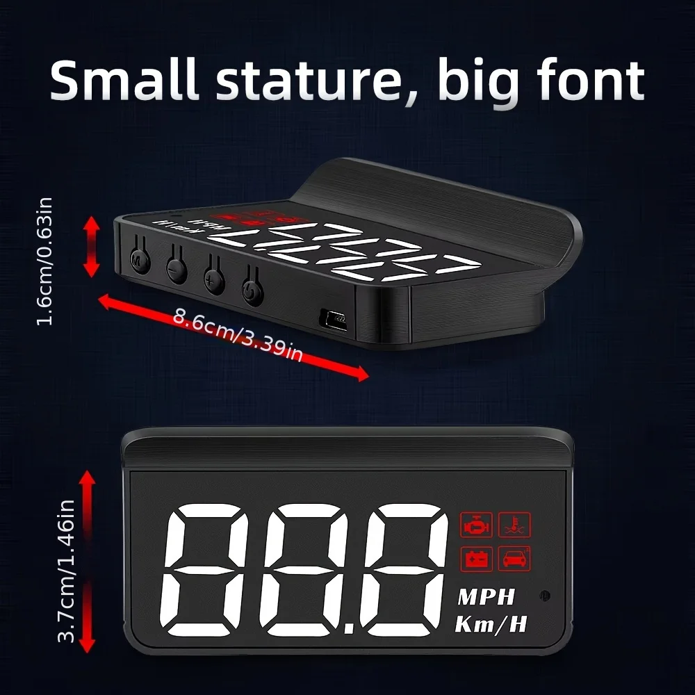 1pc Car HUD, Windshield Projection Speed Display, Alarm Function, Safety Driving Alert, P D&S, Gift For Car Lovers