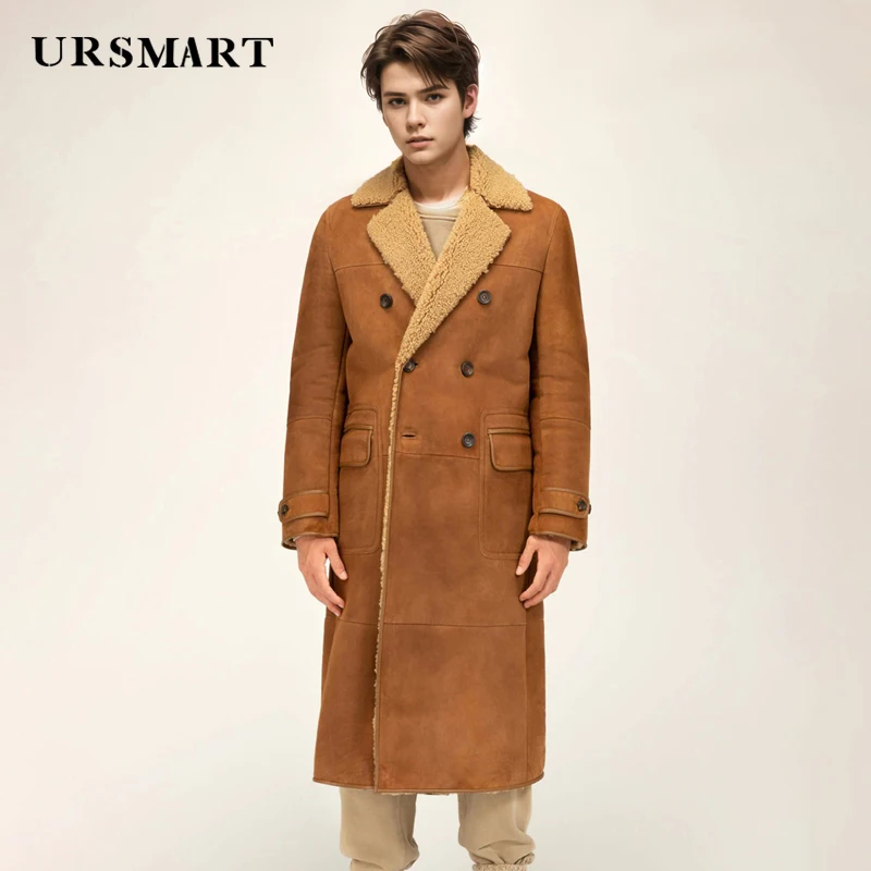 Men\'s Winter Long Leather Coat - Fur Integrated Thickened Warm Sheepskin Custom Design