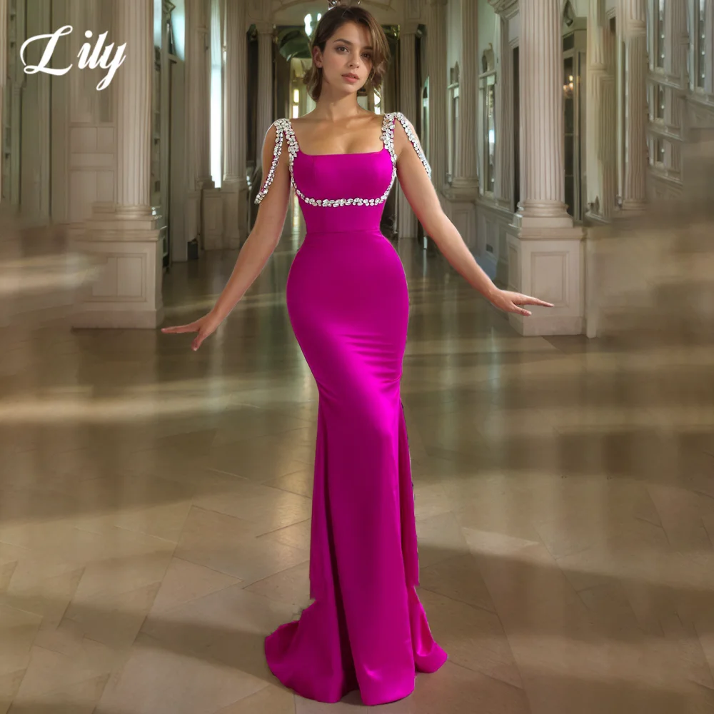 

Lily Fuchsia Elegant Prom Dress Scoop Sequins Backless Prom Gown Satin Side High Split Mermaid Evening Dresses 프롬 드레스 Customized