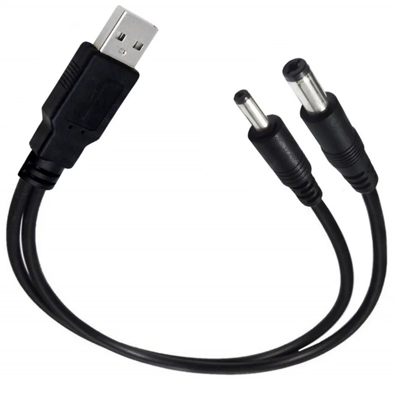 Câble d'alimentation USB mâle vers DC, 2 en 1, USB2.0, 3.5x1.35mm, 5.5x2.1mm, 0.3m