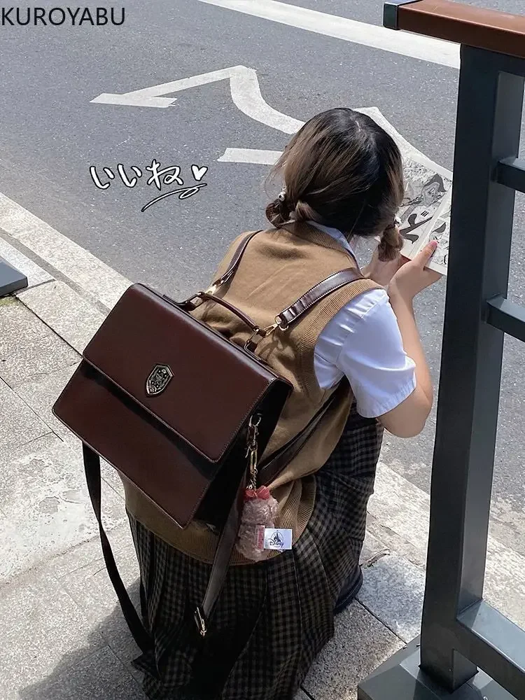 

Japanese Y2k Backpack Women New Preppy Style Pu Leather Handle Black Backpacks Ladies Vintage Harajuku Aesthetic Mochila Mujer