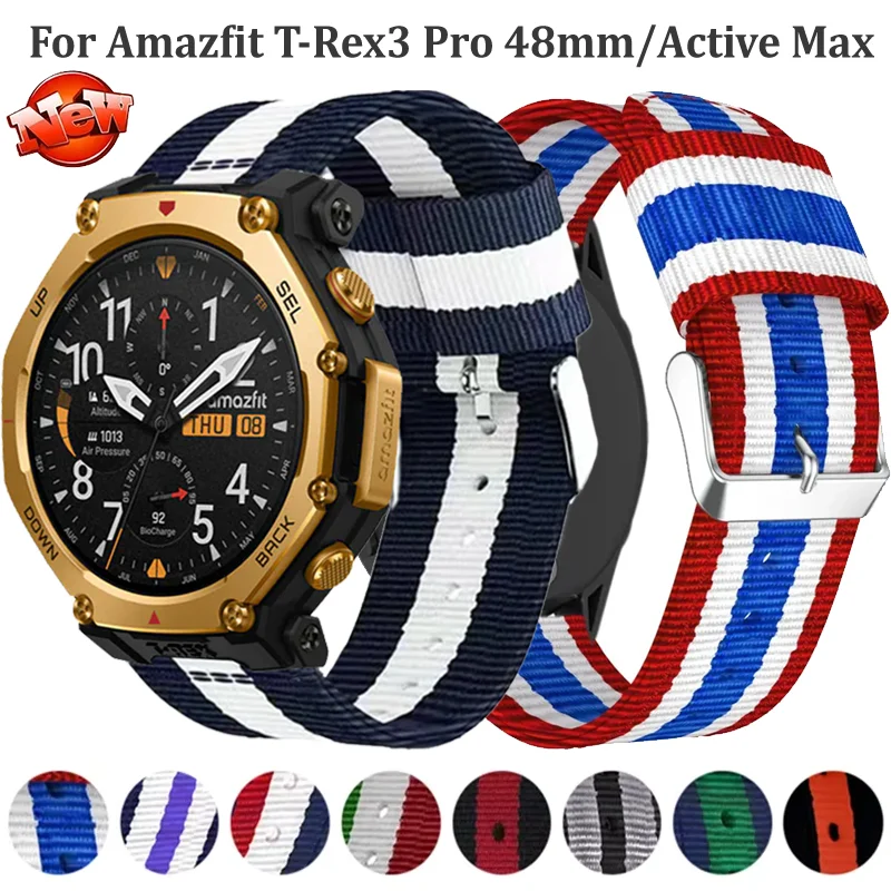 22 mm Canvas-Nylonarmband für Amazfit T-Rex3 Pro 48 mm/Active Max, bequemes Armband, Amazfit Bip 5–6/Helio/Balance 2 Zubehör