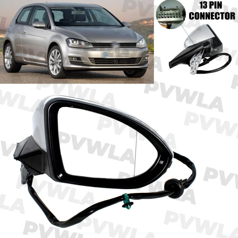 

For VW Golf 7 7.5 2013 2014 2015 2016 2017 2018 2019 2020 Right Side 13 Pins Crystal Silvery Painted Mirror Assembly