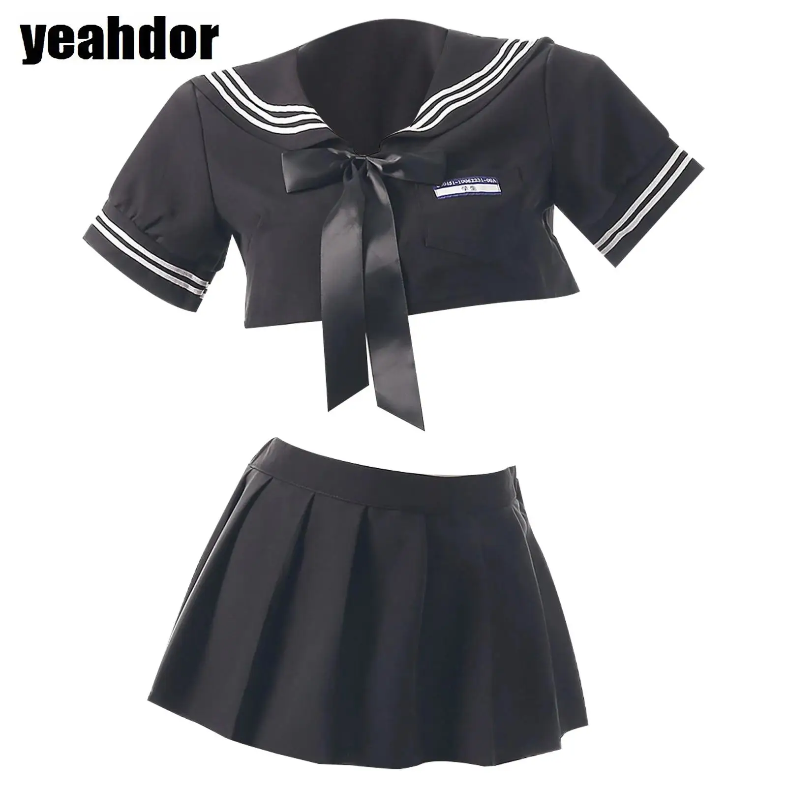 

Women JK Uniform Short Sleeve Crop Top with Pleated Mini Skirt And Bow Lingerie Set Anime Cosplay Schoolgirl Japanese Style Suit