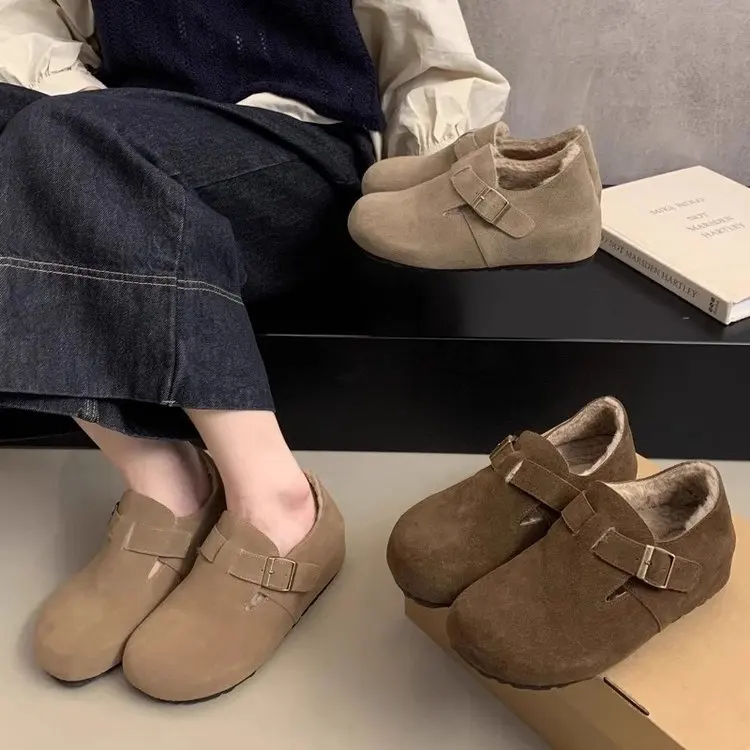 Shoes Woman 2024 Female Footwear Slip-on Casual Sneaker Round Toe Loafers With Fur Autumn Shallow Mouth Modis New Dress Winter S