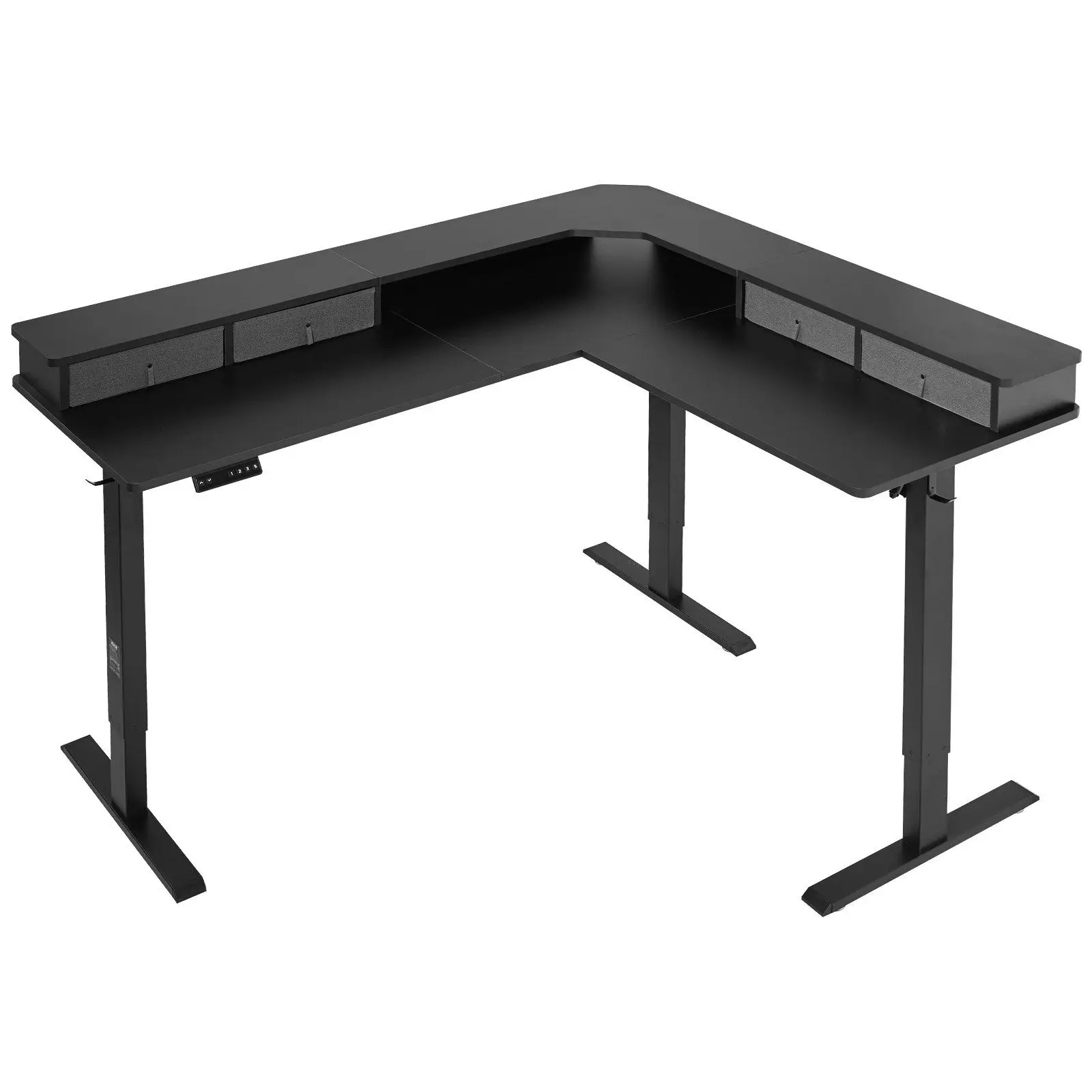 Electric Adjustable Height L-Shaped Corner Gaming Desk With Dual Hooks Fabric Drawers CPU Stands Computer Furniture