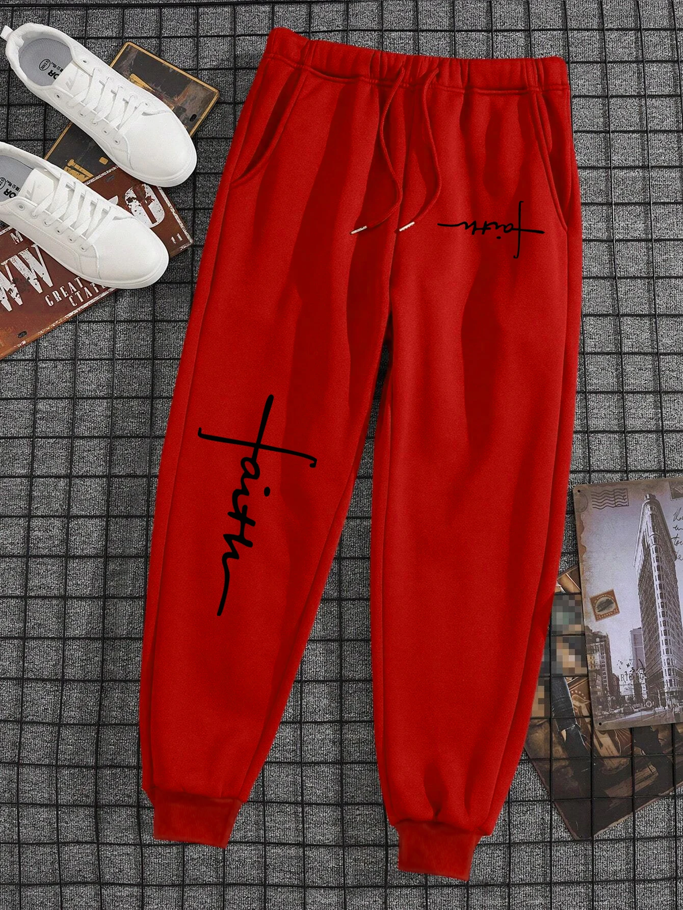 

Cross Faith Printed Men Women Sweatpant Fleece Gym Sweatpant Loose Sport Casual Tracksuit Warm Running Fleece Sweatpant Couple