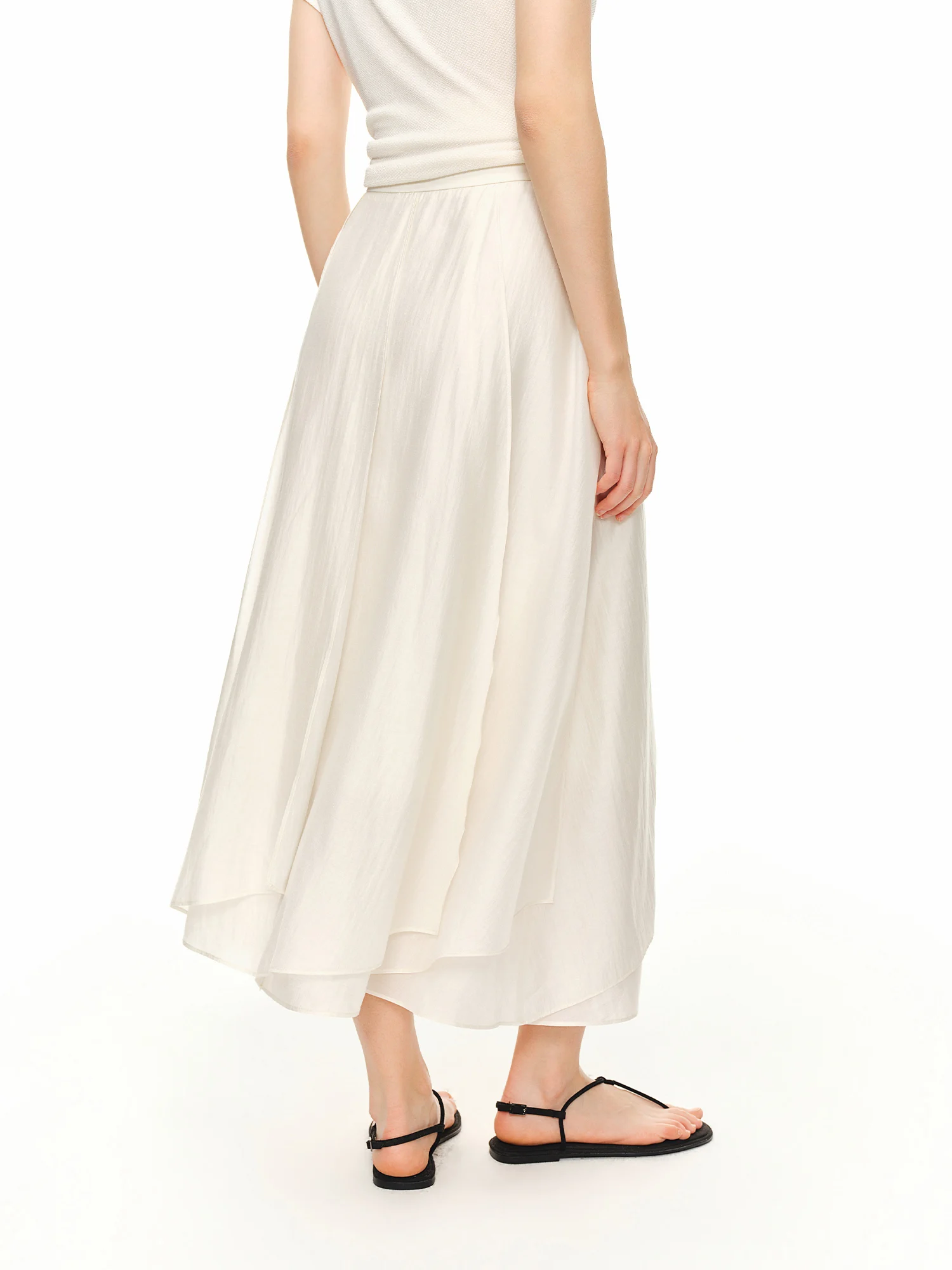 DUSHU 2026 Summer Women's Acetate Paneled A-Line Skirt - Urban Sophisticated Style for City Commute and Daily Outings
