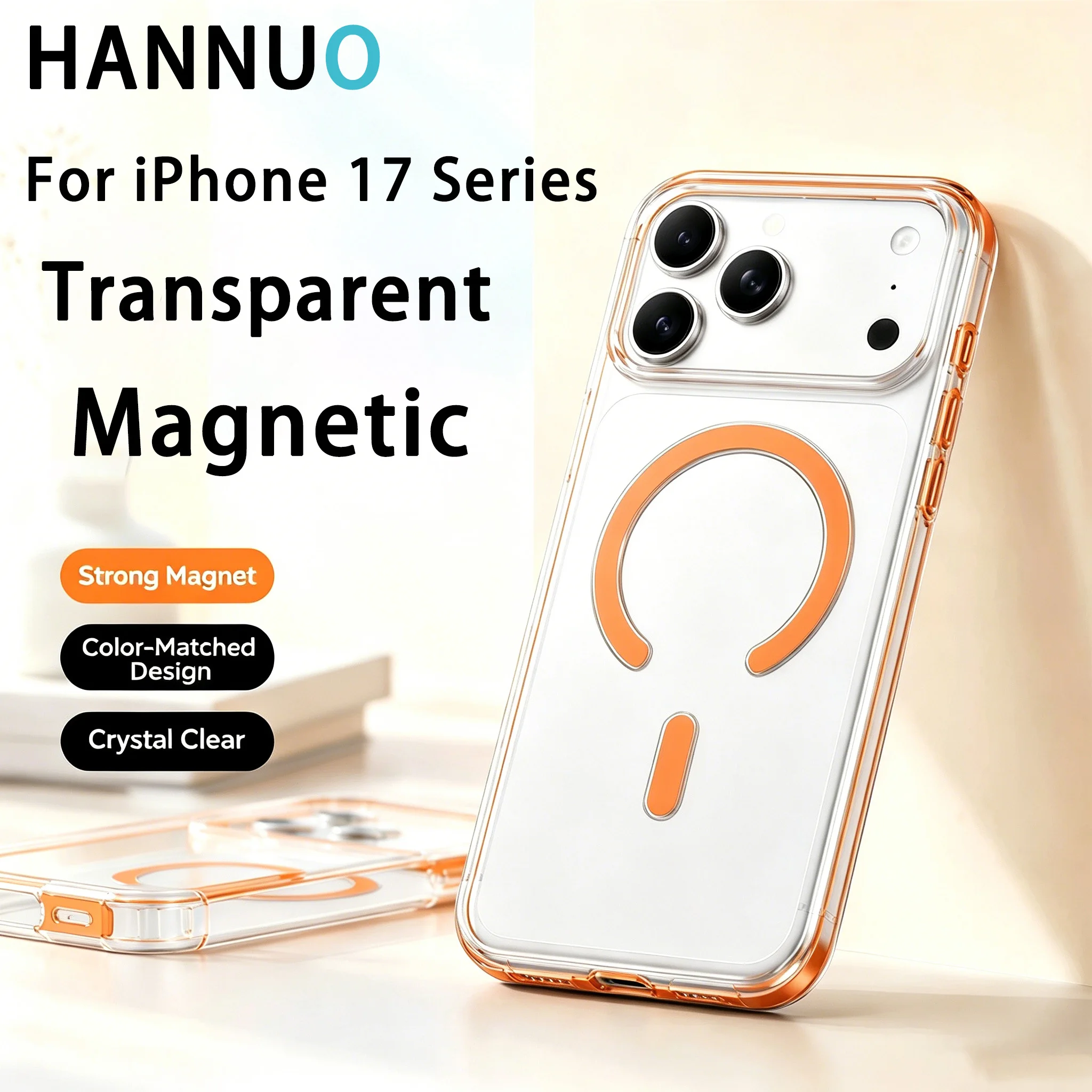 HANNUO Magnetic Case For Iphone 17 Pro Max Wireless Charge Magnetic Transparent Back Cover Matte Shockproof Magnetic Clear Case