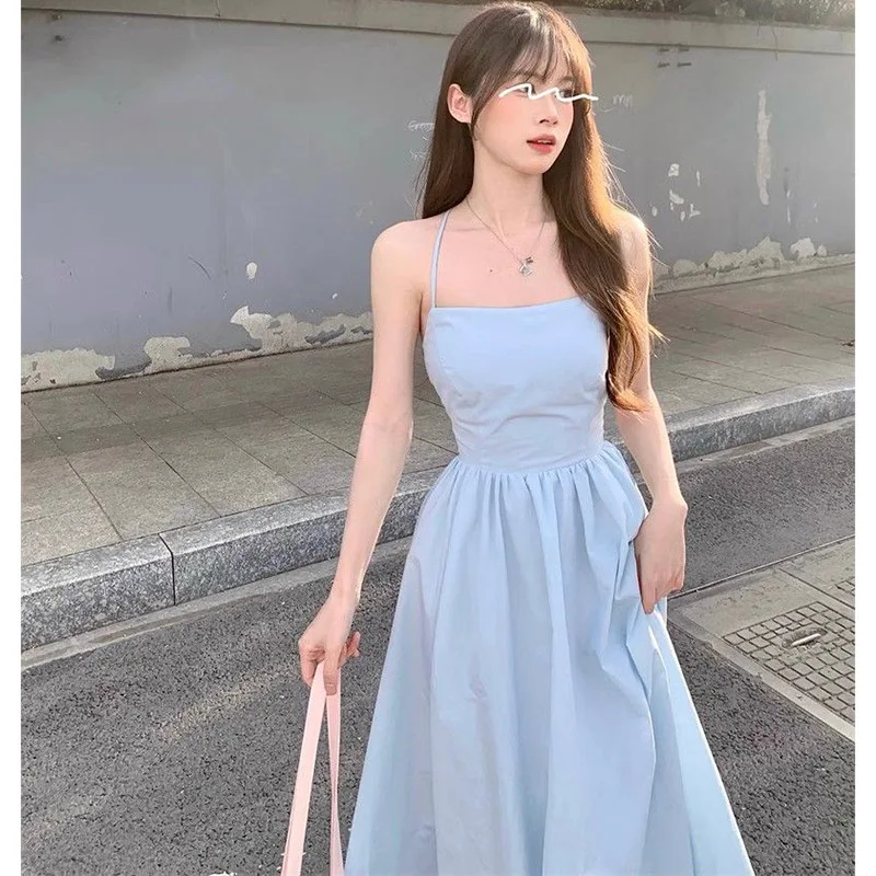 

Women Sexy Suspender Slim Dress Lady Refreshing Tie-Back Backless Dress Female FashionSummer Vacation Dresses