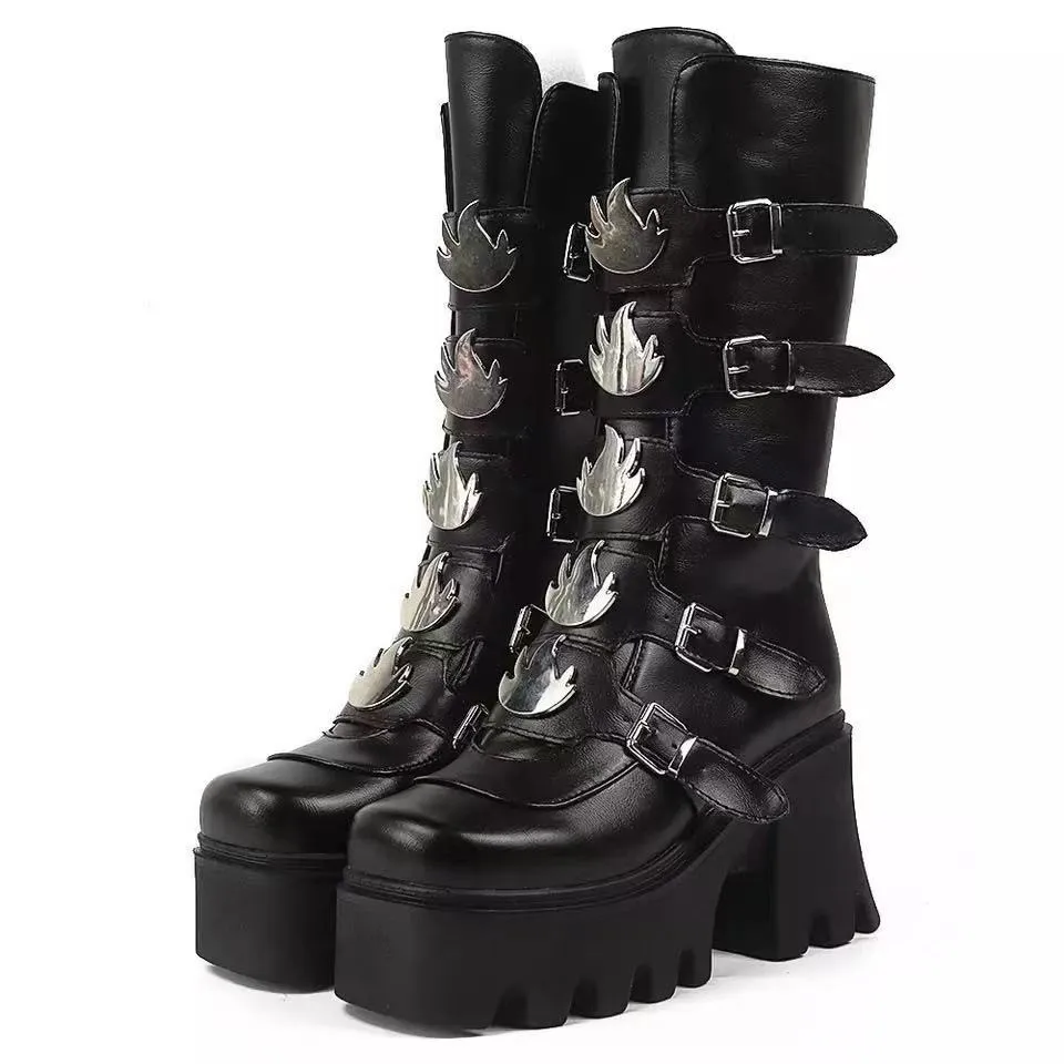 

Punk Boots High Heel Thi Bot Leather oes Large Size Women's Faion Boots PU Material All Seasons Wear