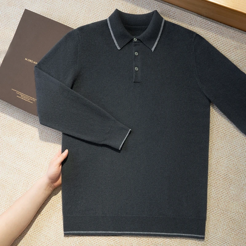 Choice New Men's Polo Sweater Autumn Winter Long Sleeve Smart Casual Pullover 100% Cashmere Knitwear Soft Basic Clothing Tops