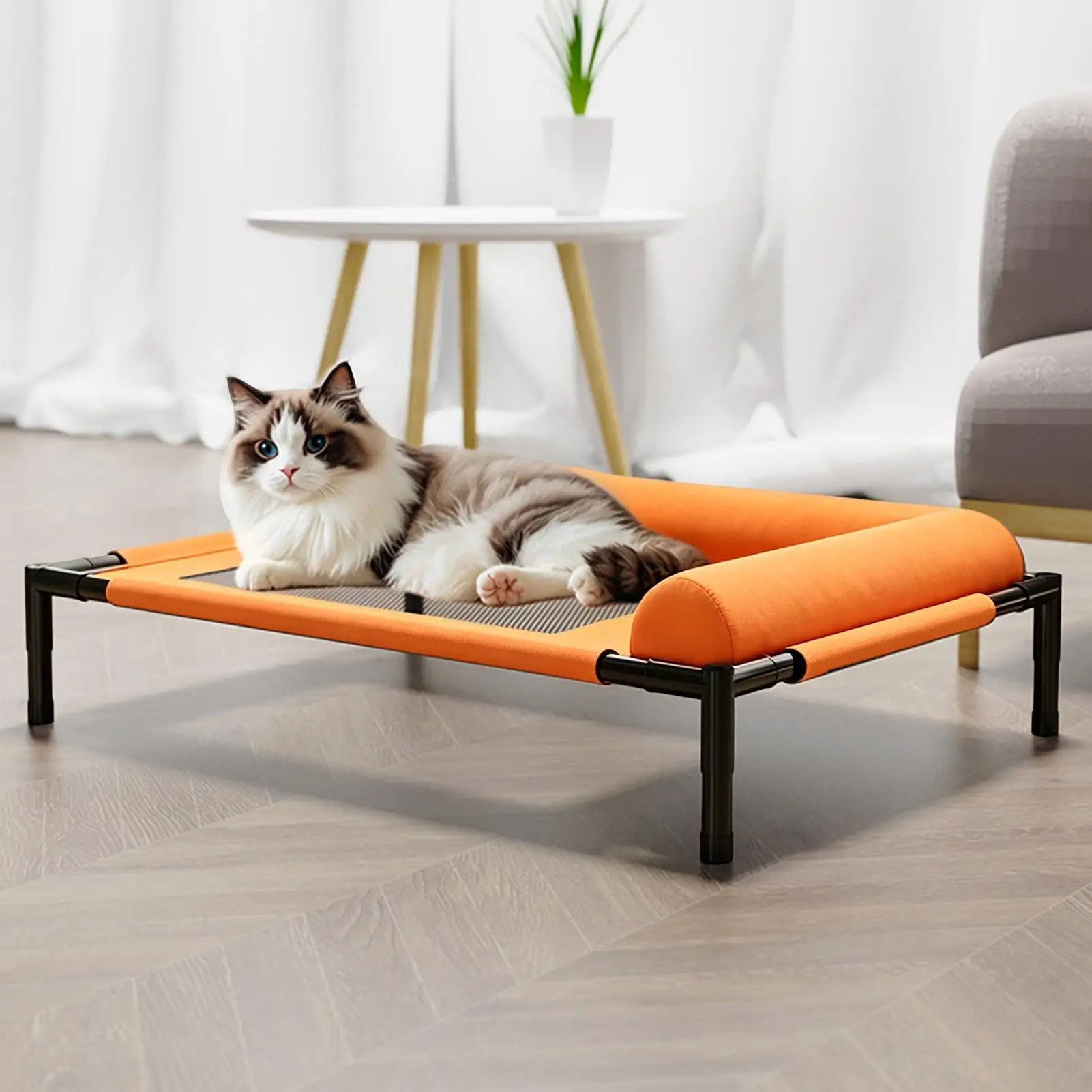 Pet Furniture Mesh Elevated Dog Beds Breathable Removable Raised Dog Bed with Pillow Outside Dog Bed Cat Patio Sunbathing