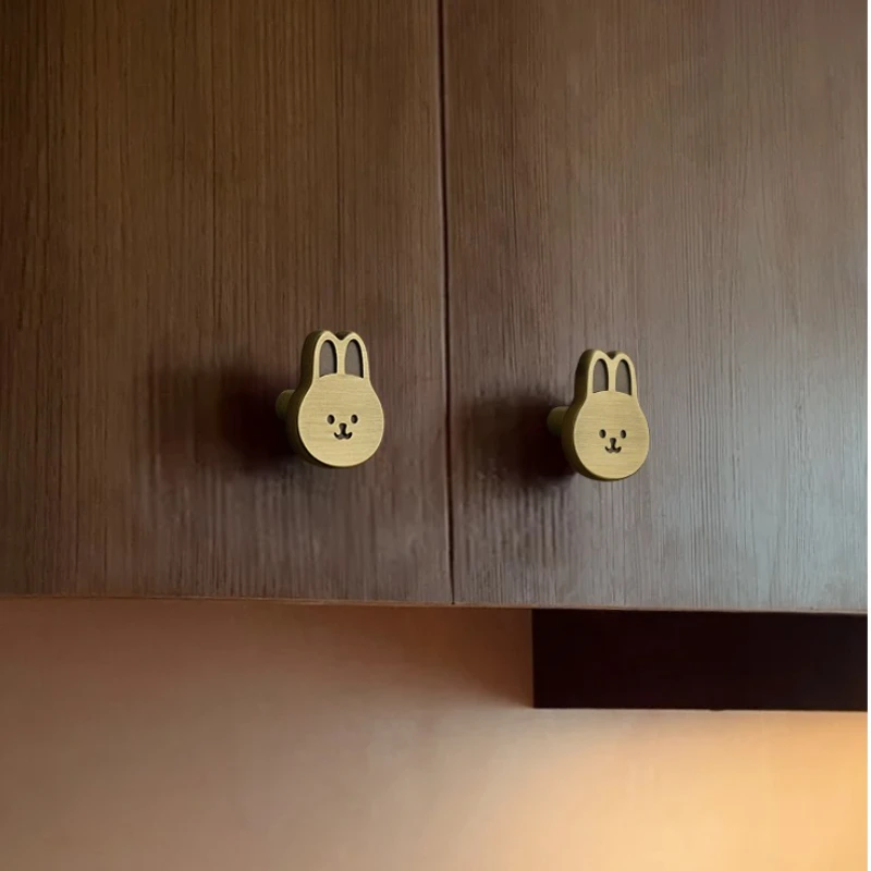 

Retro Solid Brass Rabbit Cabinet Door Handle Creative Personalized Children's Room Wardrobe Drawer Pulls Antique Finish