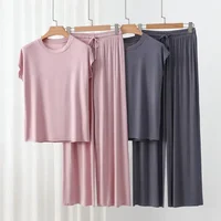 Modal Homewear set O-neck Tshirts short sleeves and Wide leg pants Loose sleepwear Casual streetwear suit all match - Image 6