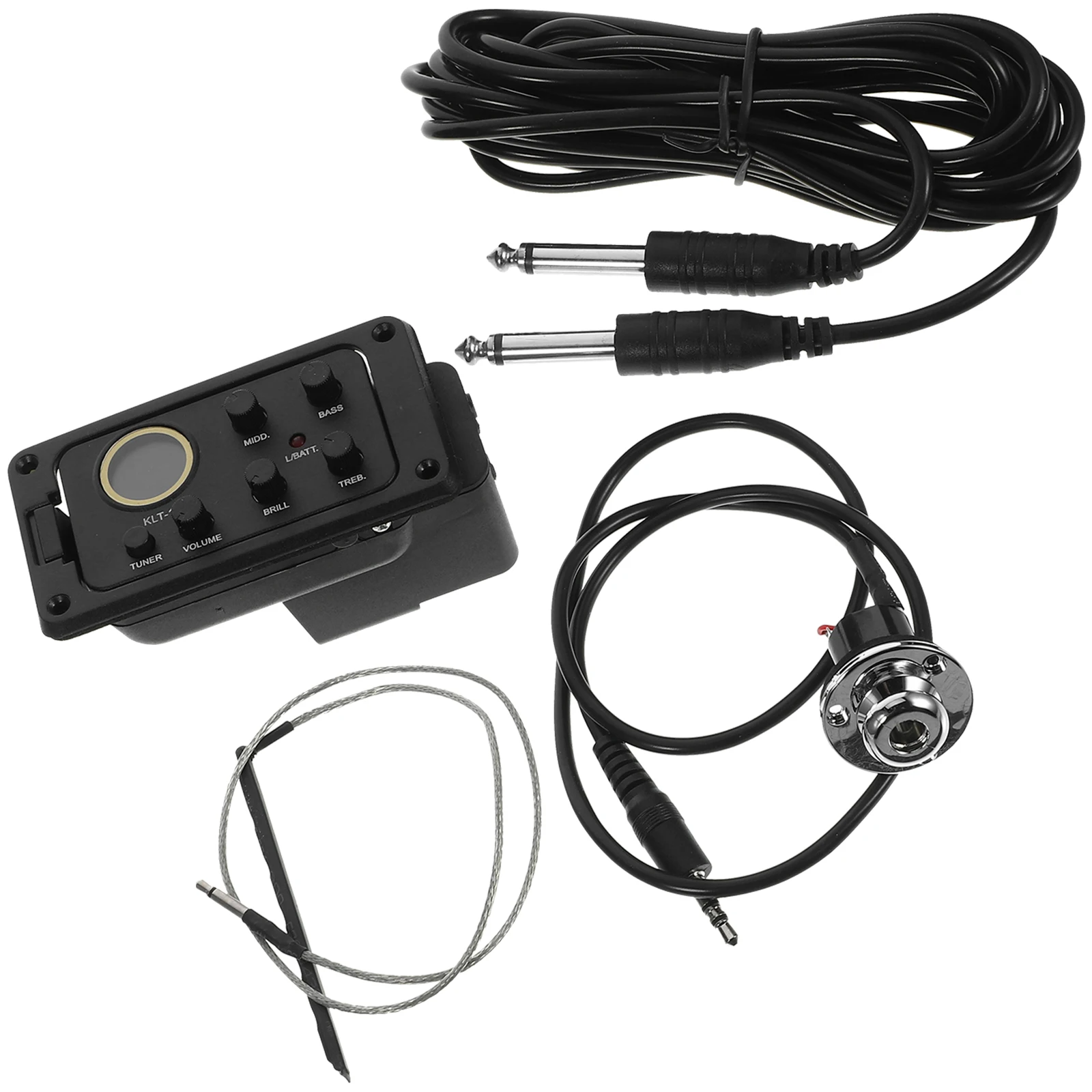 

Folk Acoustic Guitar 4 Band Preamp Eq Equalizer Piezo Pickup Volume Bass Middle Treble Brill Control Low Indicator Black