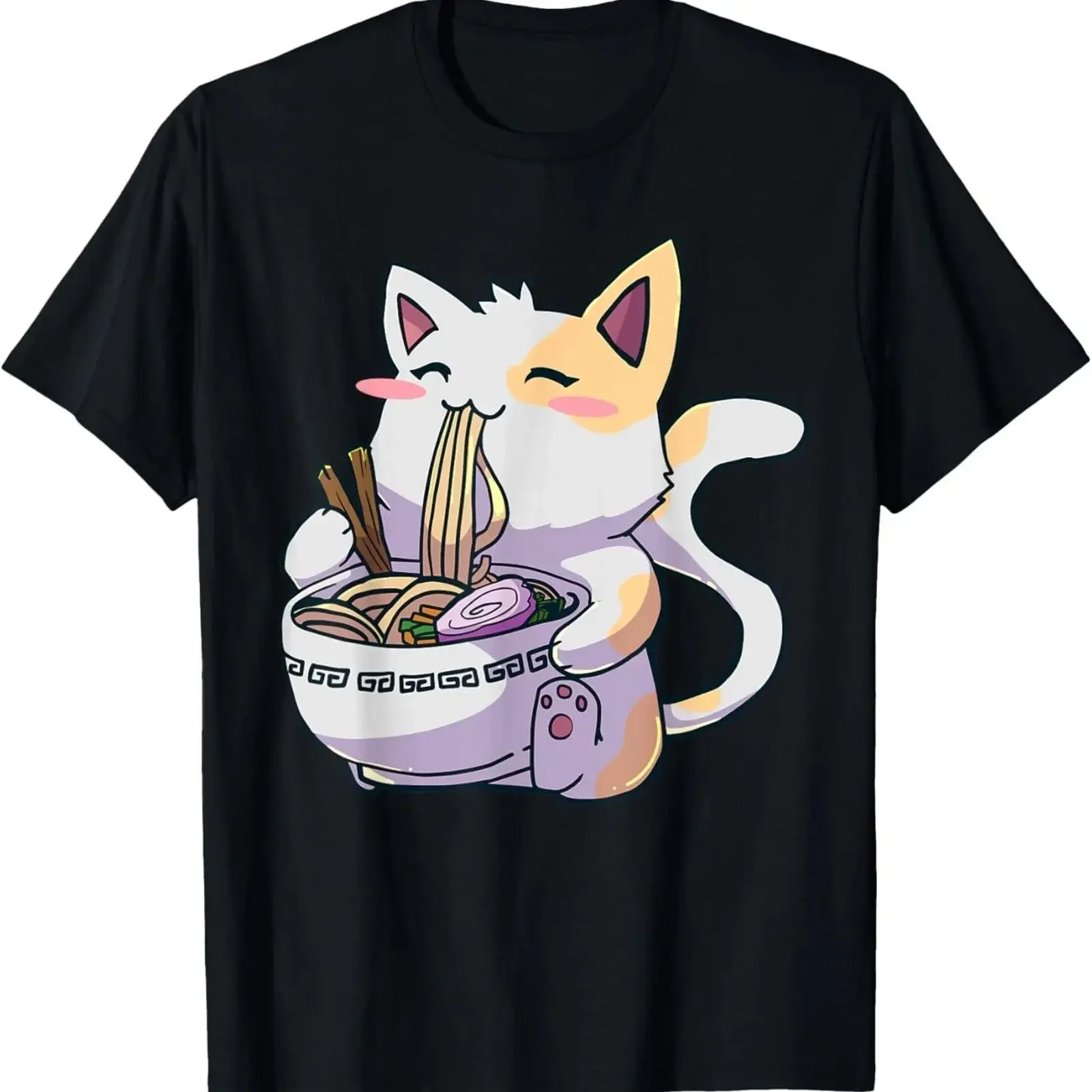 Ramen Cat Kawaii Anime Japanese Neko T Shirt vintage Washed Unisex Stylish Versatile Casual Soft designer clothes Comfortable