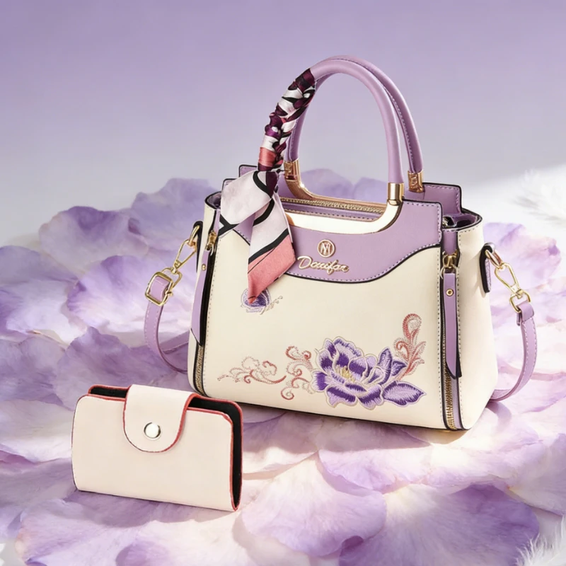 Mother's Day gift: embroidered new bag, exquisite and fashionable handbag and shoulder bag, messenger bag with scarf, beautiful
